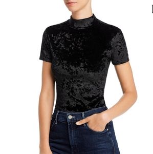 Aqua NWT Bloomingdales Black Crushed Velvet Bodysuit Size S